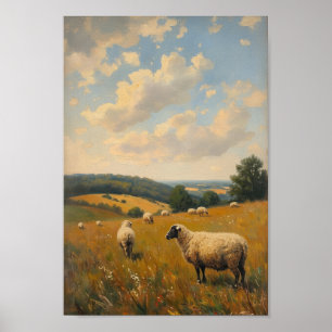 Vintage Moody Schaf Landschaft Wandkunst Poster