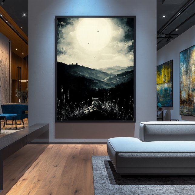 Vintage Moonlit Katze, ruhige, Nocturnal Landschaf Poster (Von Creator hochgeladen)