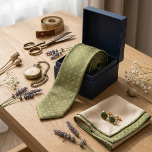 Vintage Moosgrün und Champagner-Erbe-Jacquard Krawatte