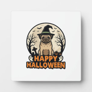 Vintage-Mops-Frohe-Halloween-Hexenhut-Shirt-Design Fotoplatte