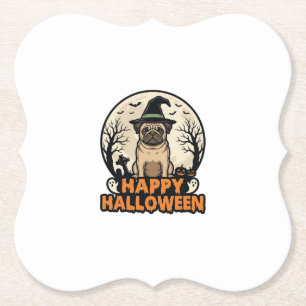Vintage-Mops-Frohe-Halloween-Hexenhut-Shirt-Design Untersetzer