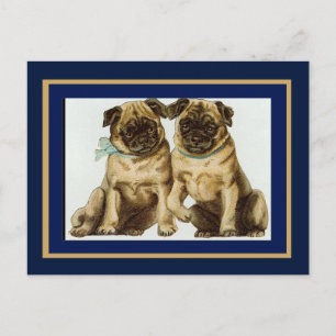 Vintage Mops Hunde Postkarte