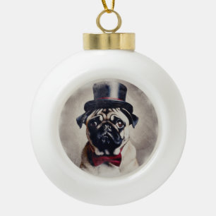 Vintage-Mops in Smoking Keramik Kugel-Ornament