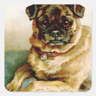 Vintage-Mops-Liebe Quadratischer Aufkleber
