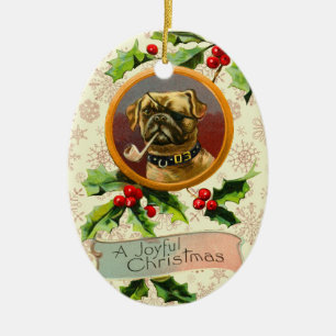 Vintage Mops-Weihnachtsverzierung Keramik Ornament