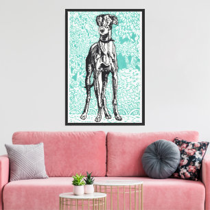 Vintage Moriz Jung Greyhound Art Türkis Hintergrun Leinwanddruck