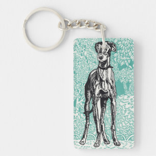 Vintage Moriz Jung Greyhound Art Türkis Hintergrun Schlüsselanhänger
