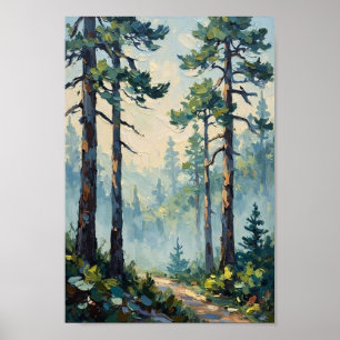 Vintage Morning Mist Waldkunst Poster