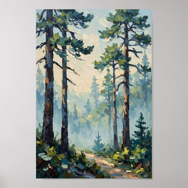 Vintage Morning Mist Waldkunst Poster (Vorne)
