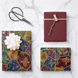 Vintage-Mosaik-Nussknacker-Ballett-Festtags-Person Geschenkpapier Set