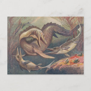 Vintage Mosasaurus vs. Ichthyosaurier drucken Zwei Postkarte