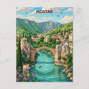 Vintage Mostar Bosnien Alte Brücke Stari Balkan Postkarte