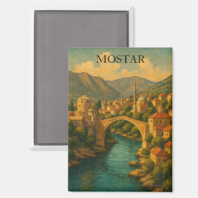 Vintage Mostar Bridge Bosnien Travel Magnet (Vorderseite/Rückseite)