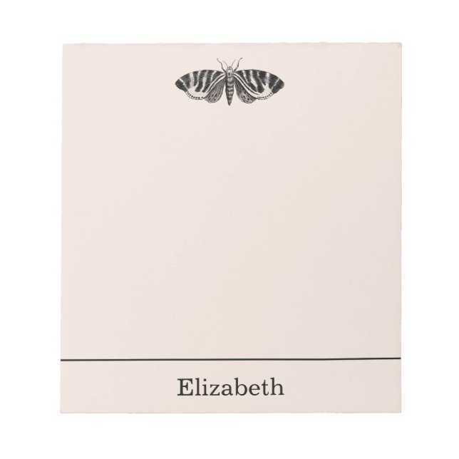 Vintage Moth Illustration Black and Buff Notizblock (Vorderseite)