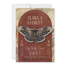 Vintage Moth Wedding Invitation with Rustic Arch
