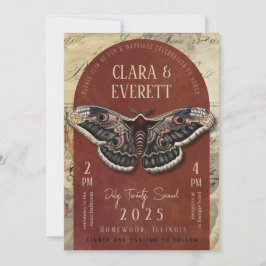 Vintage Moth Wedding Invitation with Rustic Arch Einladung