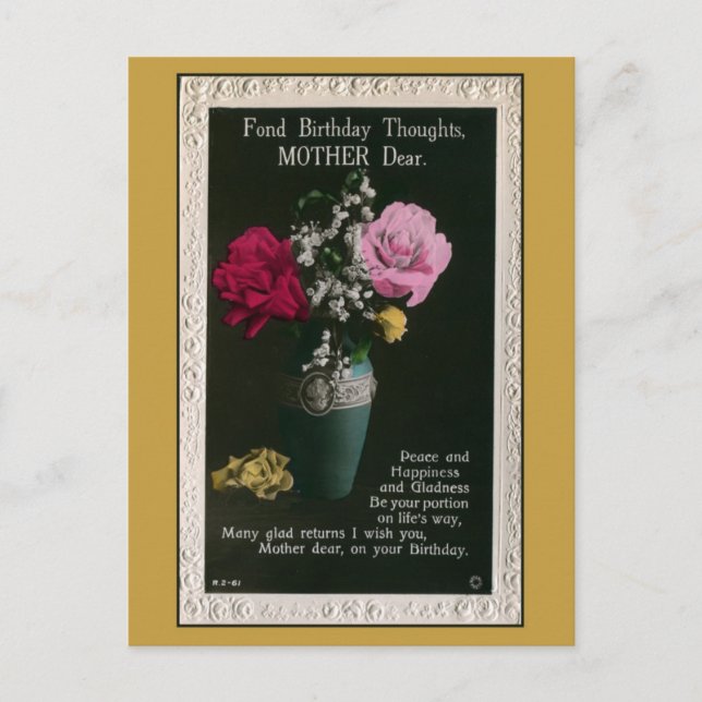 Vintage mother birthday, flowers, poem postkarte (Vorderseite)