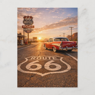 Vintage Mother Road Sonnenuntergang Wüstenraststät Feiertagspostkarte
