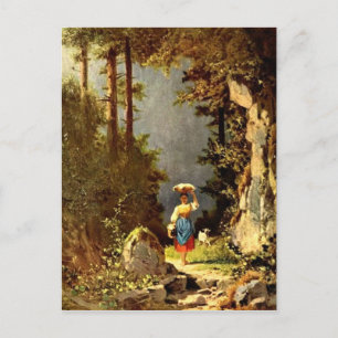 Vintage-Motiv Milchmädchen mit Ziege Postkarte