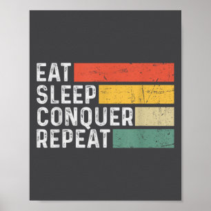 Vintage Motivierend Lustig Retro - Essen Schlafen  Poster