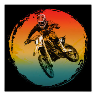 Vintage-Motocross-Geländemotorradfahrer Motorrad Poster