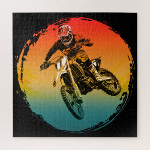 Vintage-Motocross-Geländemotorradfahrer Motorrad Puzzle