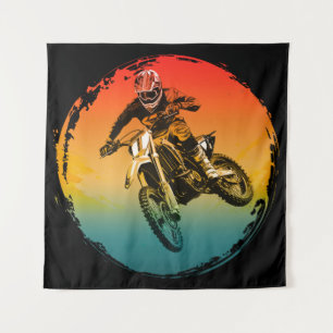 Vintage-Motocross-Geländemotorradfahrer Motorrad Wandteppich
