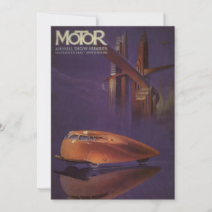 Vintage Motor Magazin-Cover, futuristisches Stadt-