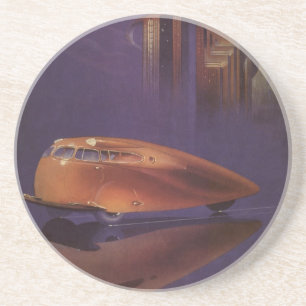 Vintage-Motor-Magazin-Cover, futuristisches Stadta Getränkeuntersetzer