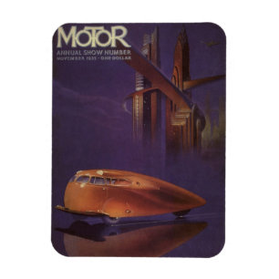 Vintage-Motor-Magazin-Cover, futuristisches Stadta Magnet