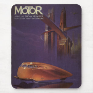 Vintage-Motor-Magazin-Cover, futuristisches Stadta Mousepad