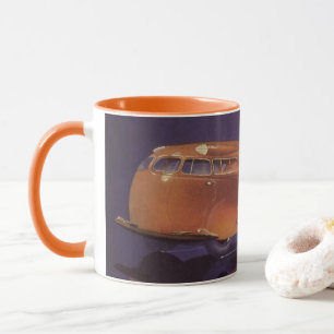 Vintage Motor Magazin-Cover, futuristisches Stadtf Tasse