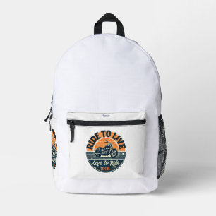 "Vintage Motorcycle Backpack Ride to Live-1918 Bedruckter Rucksack