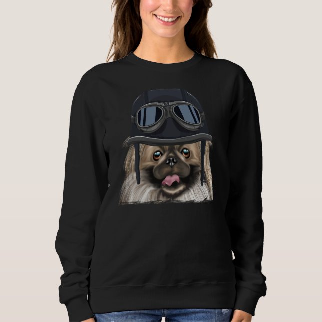 Vintage Motorcycle Helmet Pekingese Sweatshirt (Vorderseite)