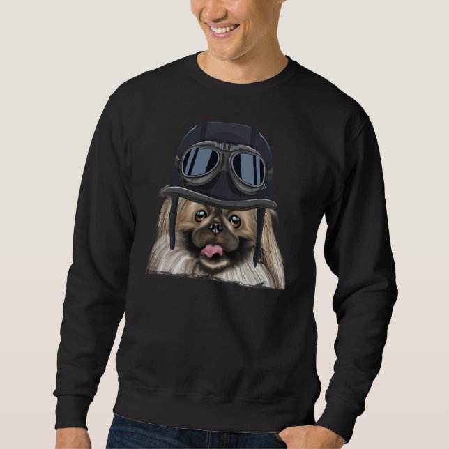 Vintage Motorcycle Helmet Pekingese Sweatshirt (Vorderseite)