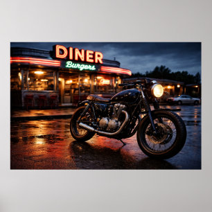 Vintage Motorrad & amerikanisches Diner Poster