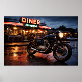 Vintage Motorrad & amerikanisches Diner Poster