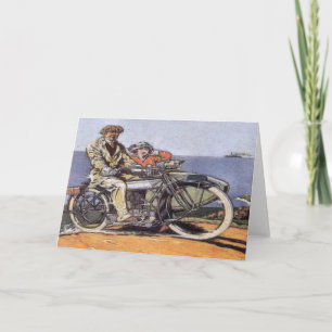 Vintage Motorrad mit Beiwagen Karte