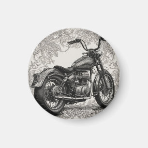 Vintage-Motorrad mit floralem Rahmen – Retro-Biker Magnet