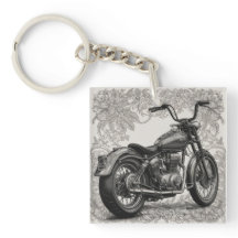 Vintage-Motorrad mit floralem Rahmen – Retro-Biker