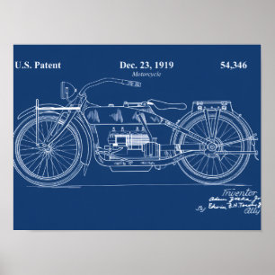 Vintage-Motorrad-Patent 1919 Blueprint-Plakat Poster