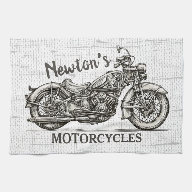 Vintage Motorrad-Personalisierter NAME Biker-Garag Geschirrtuch (Horizontal)