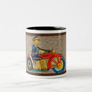 VINTAGE MOTORRAD-POLIZIST AUS BLECH 1930ER JAHRE T ZWEIFARBIGE TASSE