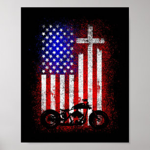 Vintage-Motorrad USA-Flagge Christlicher Glaube fü Poster