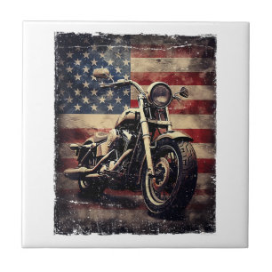 Vintage-Motorrad USA-Flagge Retro-Biker Amerikanis Fliese