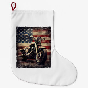 Vintage-Motorrad USA-Flagge Retro-Biker Amerikanis Großer Weihnachtsstrumpf
