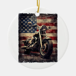 Vintage-Motorrad USA-Flagge Retro-Biker Amerikanis Keramik Ornament