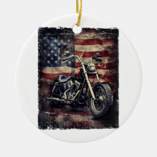 Vintage-Motorrad USA-Flagge Retro-Biker Amerikanis Keramik Ornament