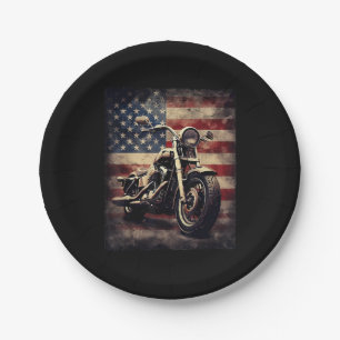 Vintage-Motorrad USA-Flagge Retro-Biker Amerikanis Pappteller