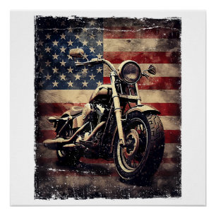 Vintage-Motorrad USA-Flagge Retro-Biker Amerikanis Poster